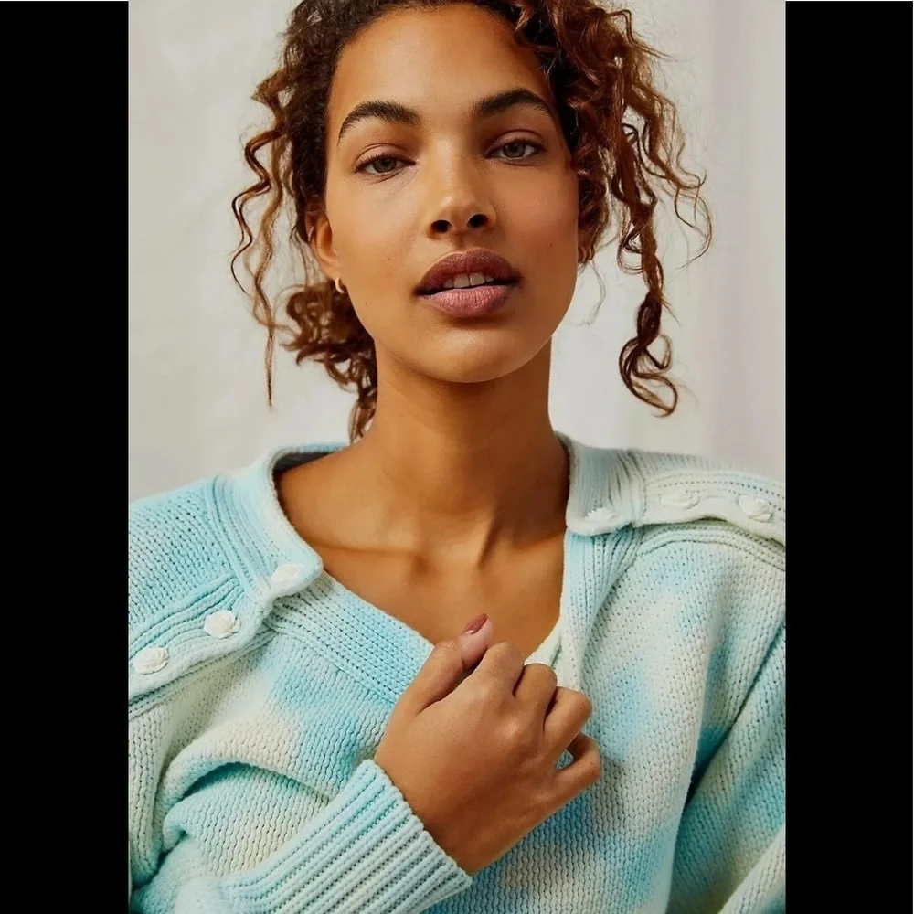 NWT Free People x LoveShackFancy Gallatin Pullover Sweater Aqua Small